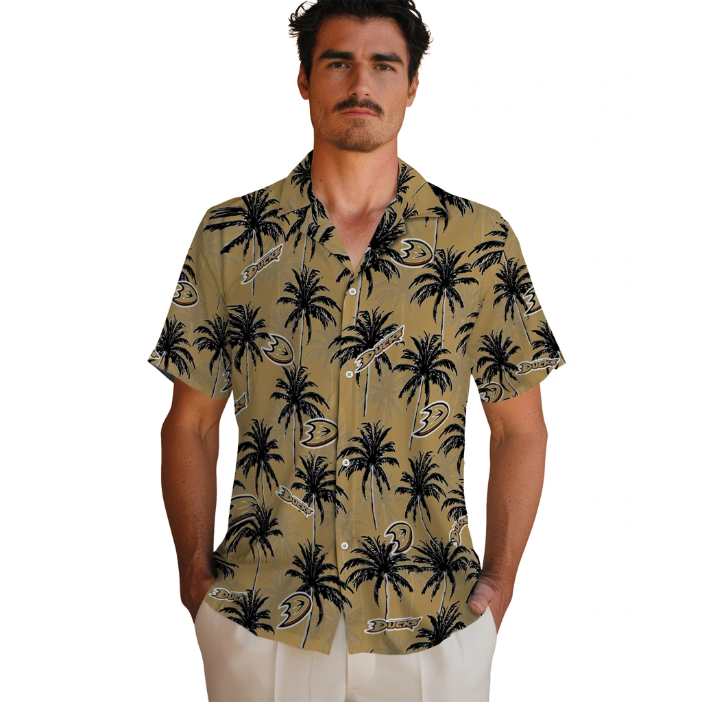 Anaheim Ducks Hawaiian Shirt - Palm Tree Motif anaheim ducks palm grove gold hawaiian shirts fashion forward