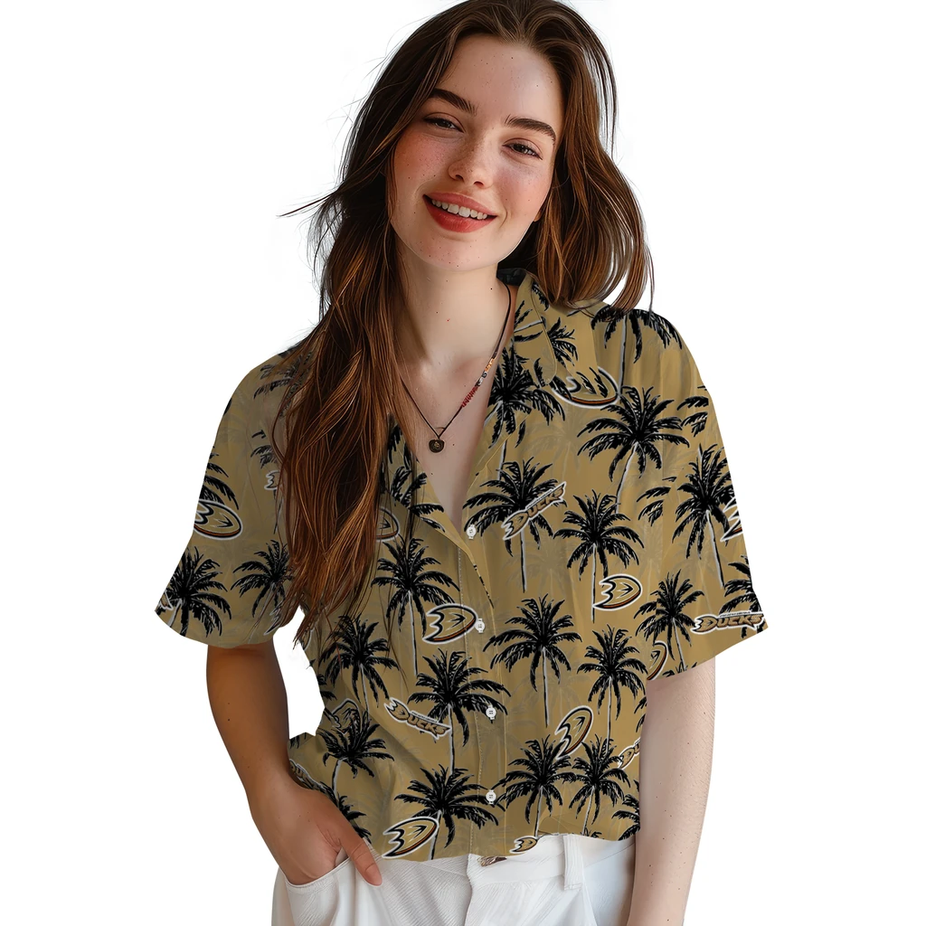 Anaheim Ducks Hawaiian Shirt - Palm Tree Motif anaheim ducks palm grove gold hawaiian shirts latest model