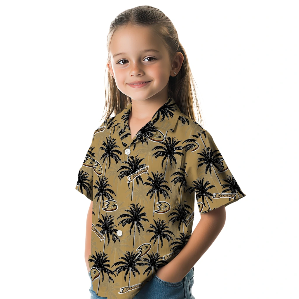 Anaheim Ducks Hawaiian Shirt - Palm Tree Motif anaheim ducks palm grove gold hawaiian shirts premium grade