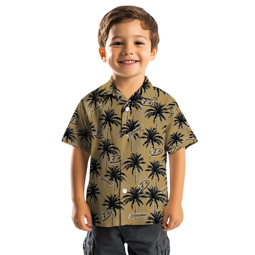 Anaheim Ducks Hawaiian Shirt - Palm Tree Motif anaheim ducks palm grove gold hawaiian shirts top rated