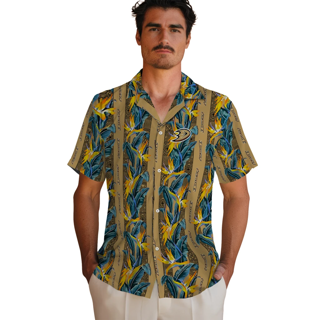 Anaheim Ducks Hawaiian Shirt - Paradise Vines anaheim ducks paradise vines gold hawaiian shirts fashion forward