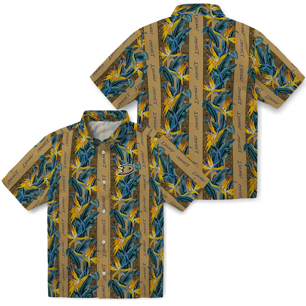 Anaheim Ducks Hawaiian Shirt - Paradise Vines anaheim ducks paradise vines gold hawaiian shirts high quality