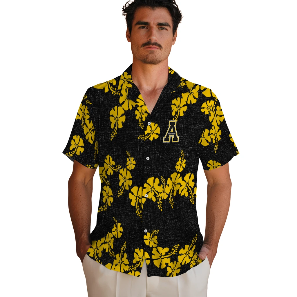 Appalachian State Mountaineers Hawaiian Shirt - 50th State Flower appalachian state mountaineers hibiscus petals black hawaiian shirts fashion forward
