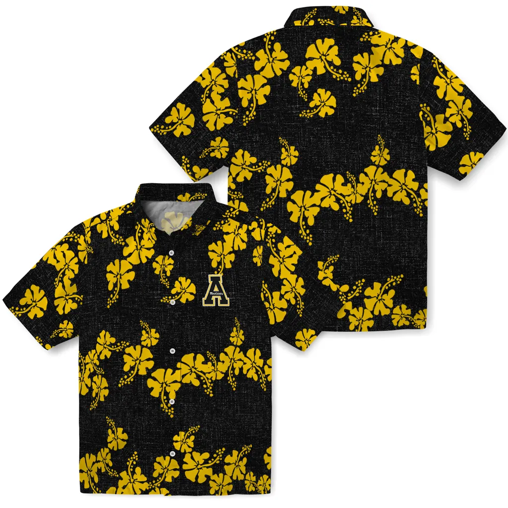 Appalachian State Mountaineers Hawaiian Shirt - 50th State Flower appalachian state mountaineers hibiscus petals black hawaiian shirts high quality
