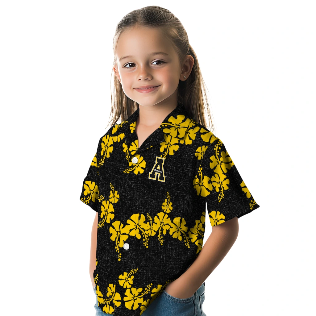 Appalachian State Mountaineers Hawaiian Shirt - 50th State Flower appalachian state mountaineers hibiscus petals black hawaiian shirts premium grade