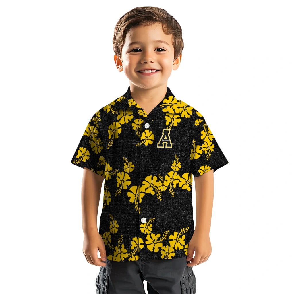 Appalachian State Mountaineers Hawaiian Shirt - 50th State Flower appalachian state mountaineers hibiscus petals black hawaiian shirts top rated