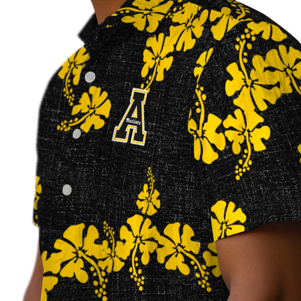 Appalachian State Mountaineers Hawaiian Shirt - 50th State Flower appalachian state mountaineers hibiscus petals black hawaiian shirts trendy