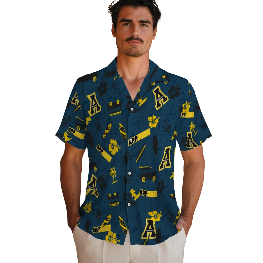 Appalachian State Mountaineers Hawaiian Shirt - Beach Vibe appalachian state mountaineers beach vibe navy hawaiian shirts fashion forward