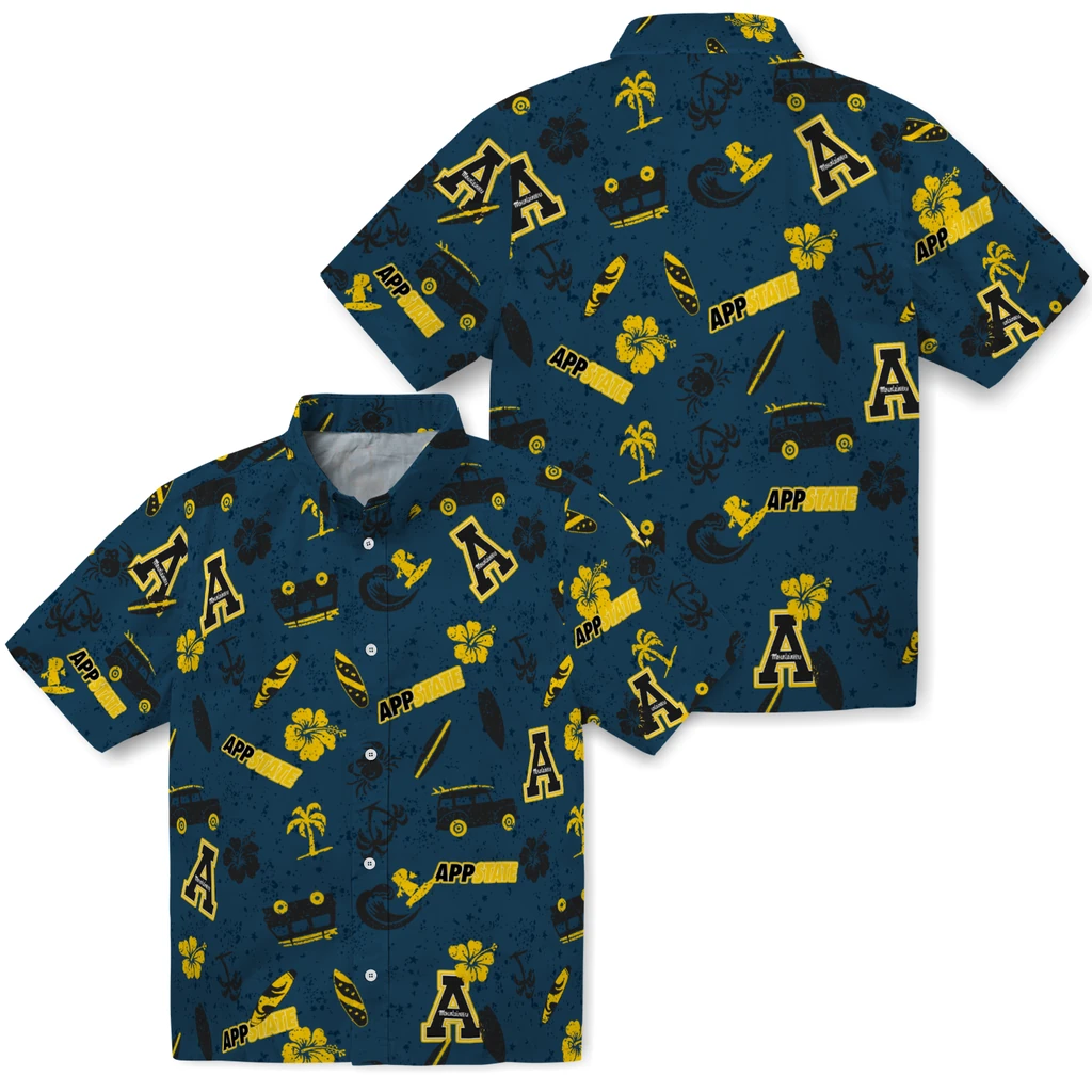 Appalachian State Mountaineers Hawaiian Shirt - Beach Vibe appalachian state mountaineers beach vibe navy hawaiian shirts high quality