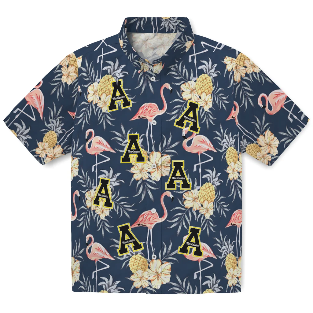 Appalachian State Mountaineers Hawaiian Shirt - Flamingo Hibiscus appalachian state mountaineers flamingo hibiscus navy hawaiian shirts best selling