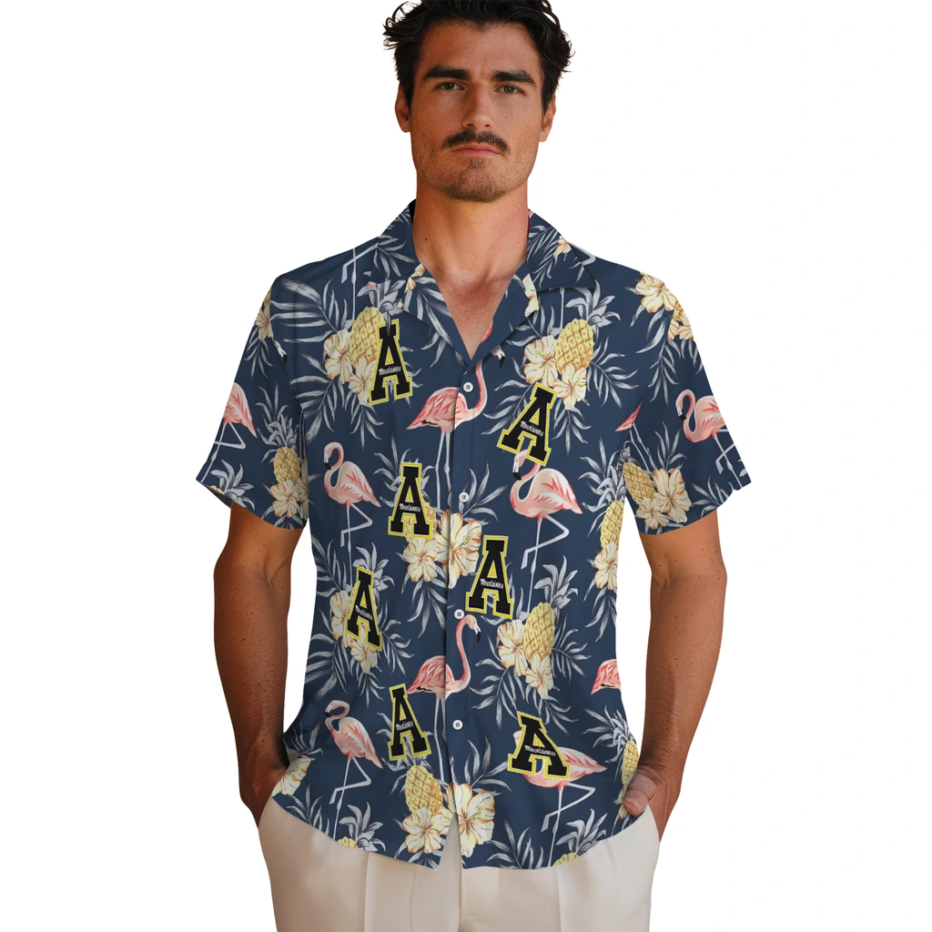 Appalachian State Mountaineers Hawaiian Shirt - Flamingo Hibiscus appalachian state mountaineers flamingo hibiscus navy hawaiian shirts fashion forward