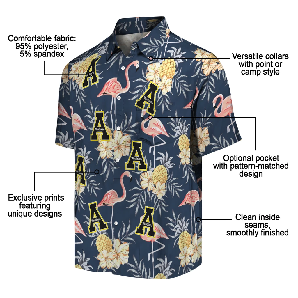 Appalachian State Mountaineers Hawaiian Shirt - Flamingo Hibiscus appalachian state mountaineers flamingo hibiscus navy hawaiian shirts new arrival