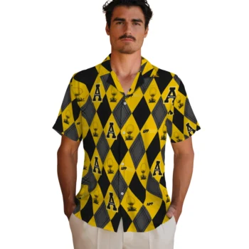 appalachian state mountaineers balloon plaid black hawaiian shirts fashion forward