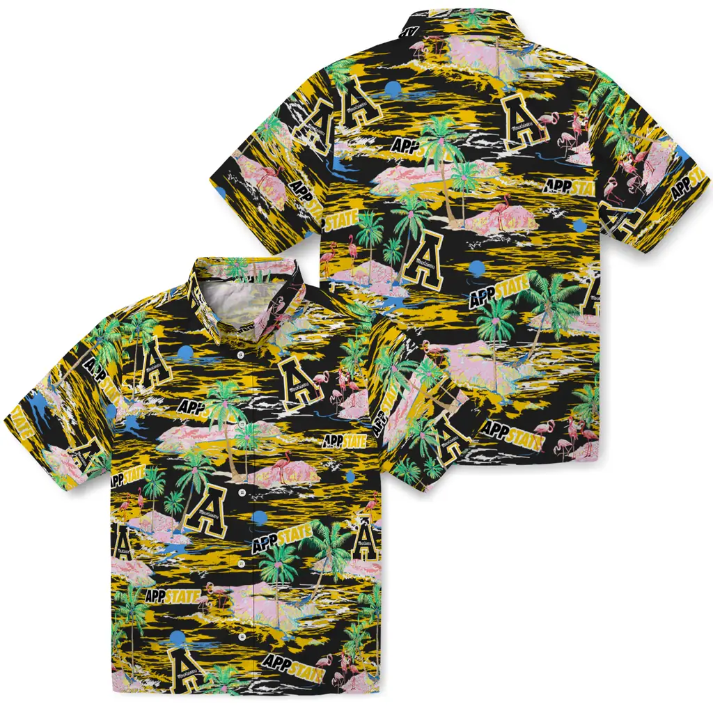 Appalachian State Mountaineers Hawaiian Shirt - Hawaii Island appalachian state mountaineers flamingo retreat black hawaiian shirts high quality