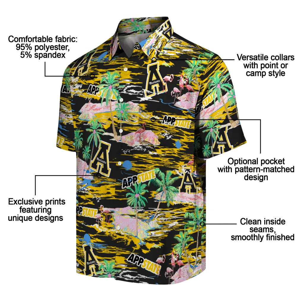 Appalachian State Mountaineers Hawaiian Shirt - Hawaii Island appalachian state mountaineers flamingo retreat black hawaiian shirts new arrival