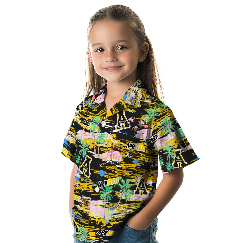 Appalachian State Mountaineers Hawaiian Shirt - Hawaii Island appalachian state mountaineers flamingo retreat black hawaiian shirts premium grade