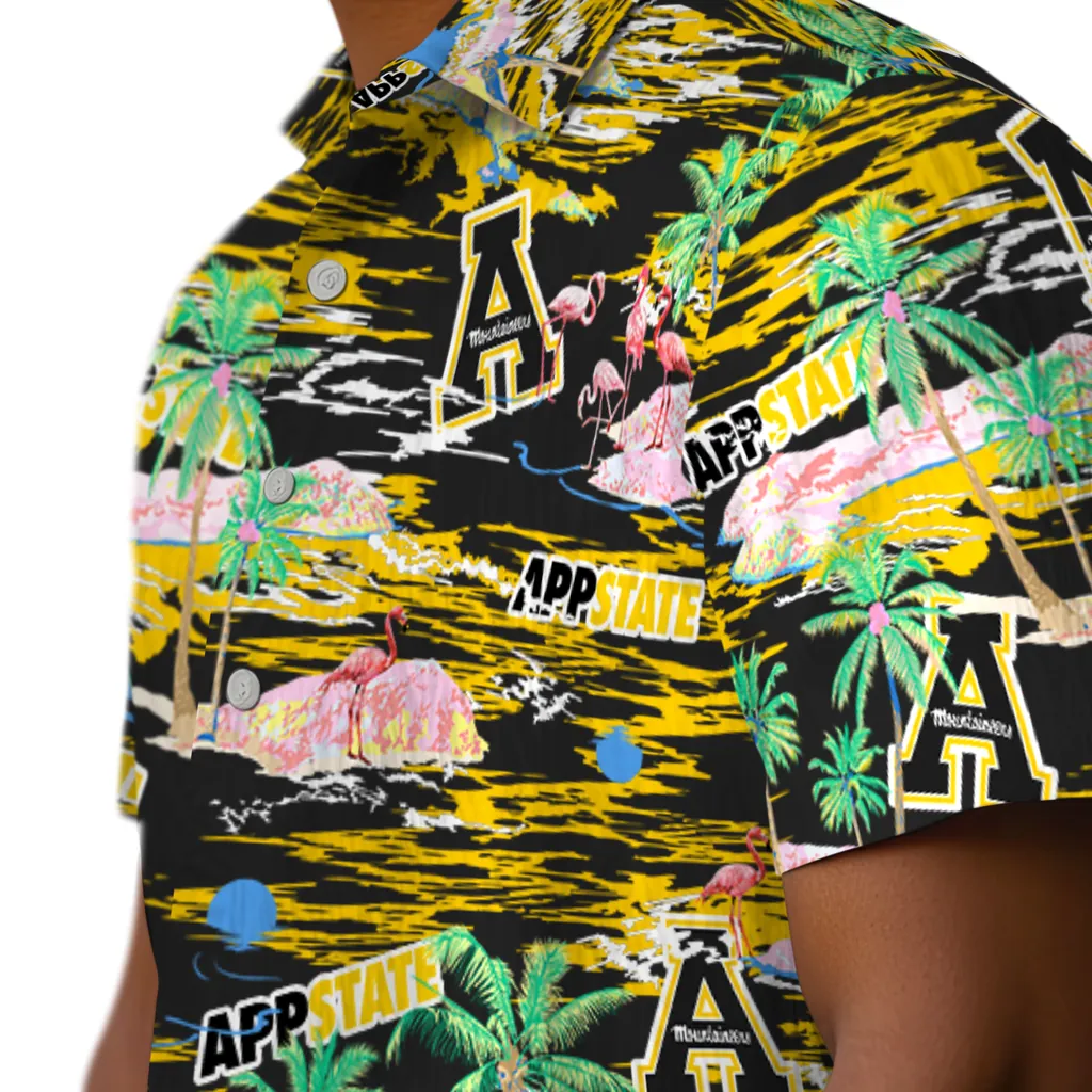 Appalachian State Mountaineers Hawaiian Shirt - Hawaii Island appalachian state mountaineers flamingo retreat black hawaiian shirts trendy