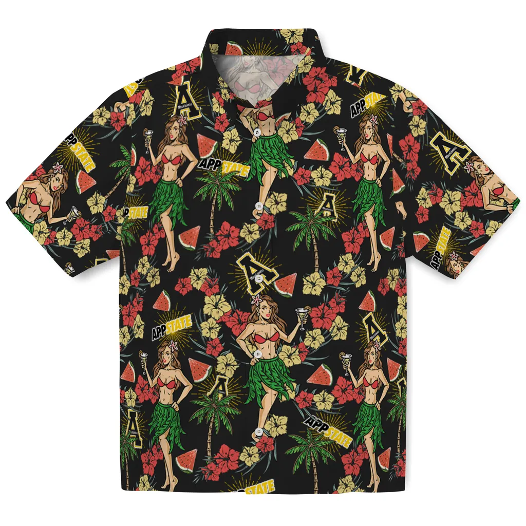 Appalachian State Mountaineers Hawaiian Shirt - Hawaiian Girls Design appalachian state mountaineers hawaiian girls design black hawaiian shirts best selling