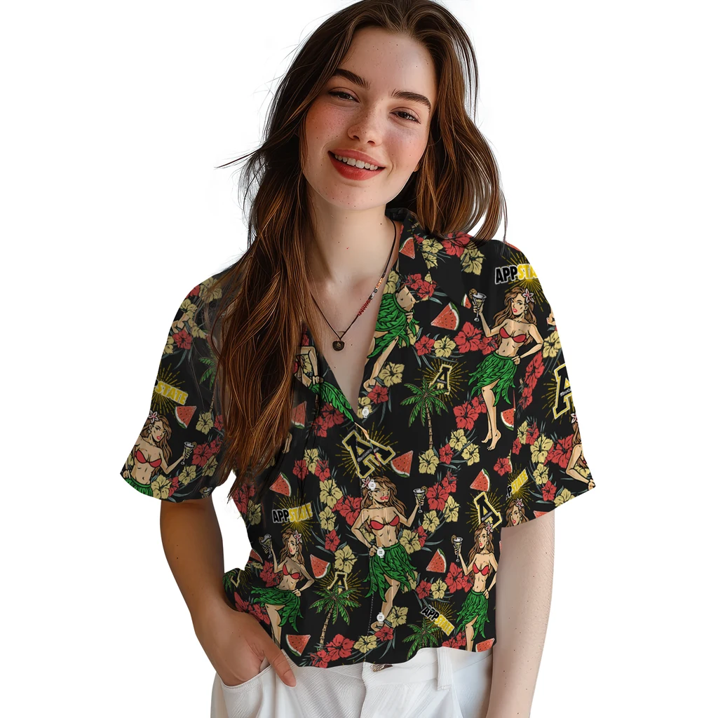Appalachian State Mountaineers Hawaiian Shirt - Hawaiian Girls Design appalachian state mountaineers hawaiian girls design black hawaiian shirts latest model