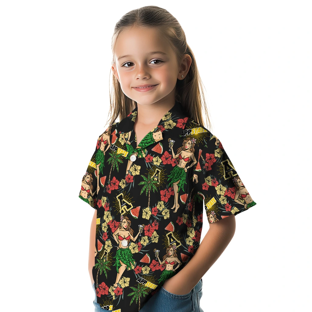 Appalachian State Mountaineers Hawaiian Shirt - Hawaiian Girls Design appalachian state mountaineers hawaiian girls design black hawaiian shirts premium grade
