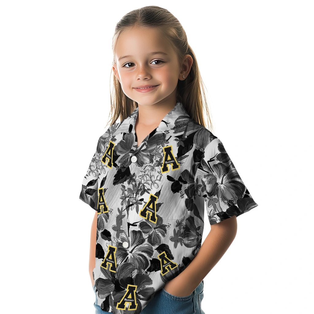 Appalachian State Mountaineers Hawaiian Shirt - Hibiscus Arrangement appalachian state mountaineers hibiscus arrangement black hawaiian shirts premium grade