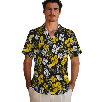 appalachian state mountaineers hibiscus bloom black hawaiian shirts fashion forward