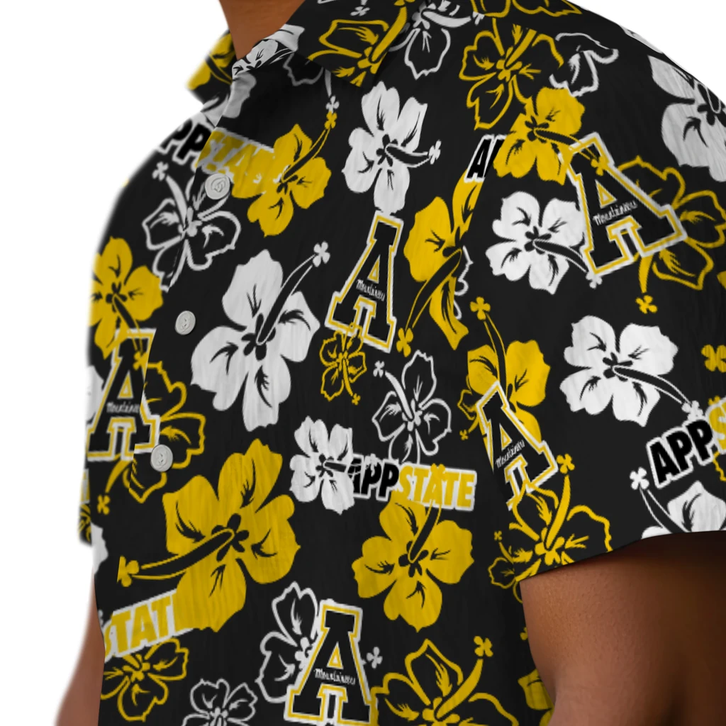 Appalachian State Mountaineers Hawaiian Shirt - Hibiscus Flower Design appalachian state mountaineers hibiscus bloom black hawaiian shirts trendy