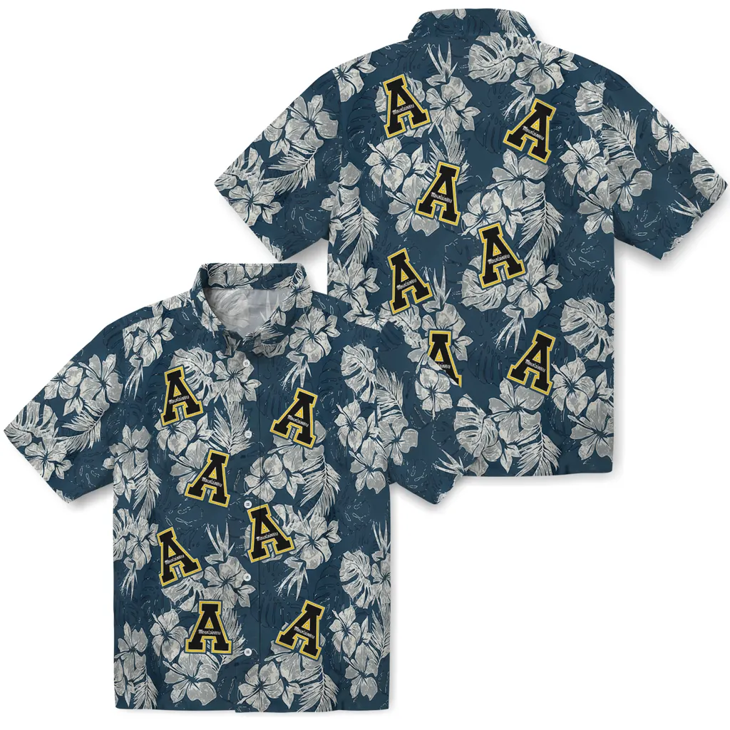 Appalachian State Mountaineers Hawaiian Shirt - Hibiscus Flowers appalachian state mountaineers hibiscus flowers navy blue hawaiian shirts high quality
