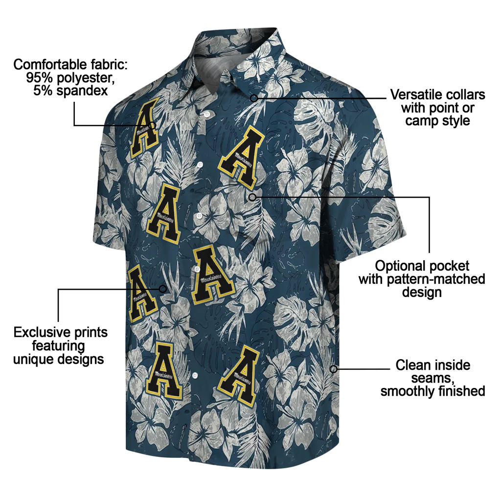 Appalachian State Mountaineers Hawaiian Shirt - Hibiscus Flowers appalachian state mountaineers hibiscus flowers navy blue hawaiian shirts new arrival