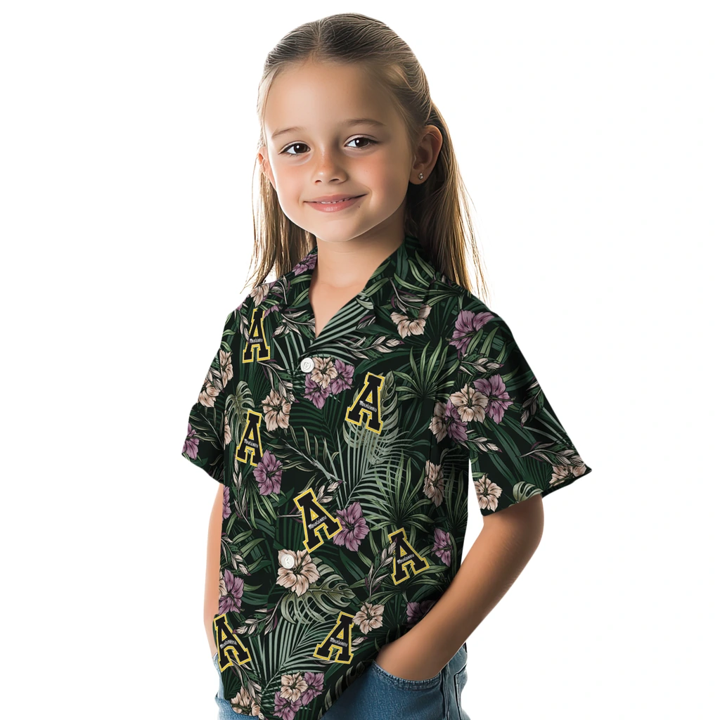Appalachian State Mountaineers Hawaiian Shirt - Hibiscus Leaves Pattern appalachian state mountaineers hibiscus leaves pattern green hawaiian shirts premium grade