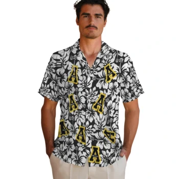 appalachian state mountaineers hibiscus motif black white hawaiian shirts fashion forward