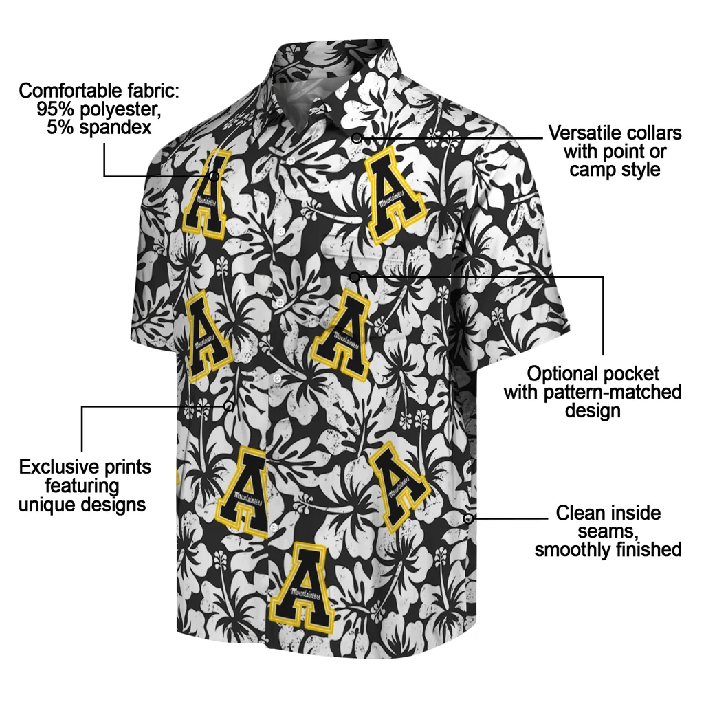 Appalachian State Mountaineers Hawaiian Shirt - Hibiscus Motif appalachian state mountaineers hibiscus motif black white hawaiian shirts new arrival