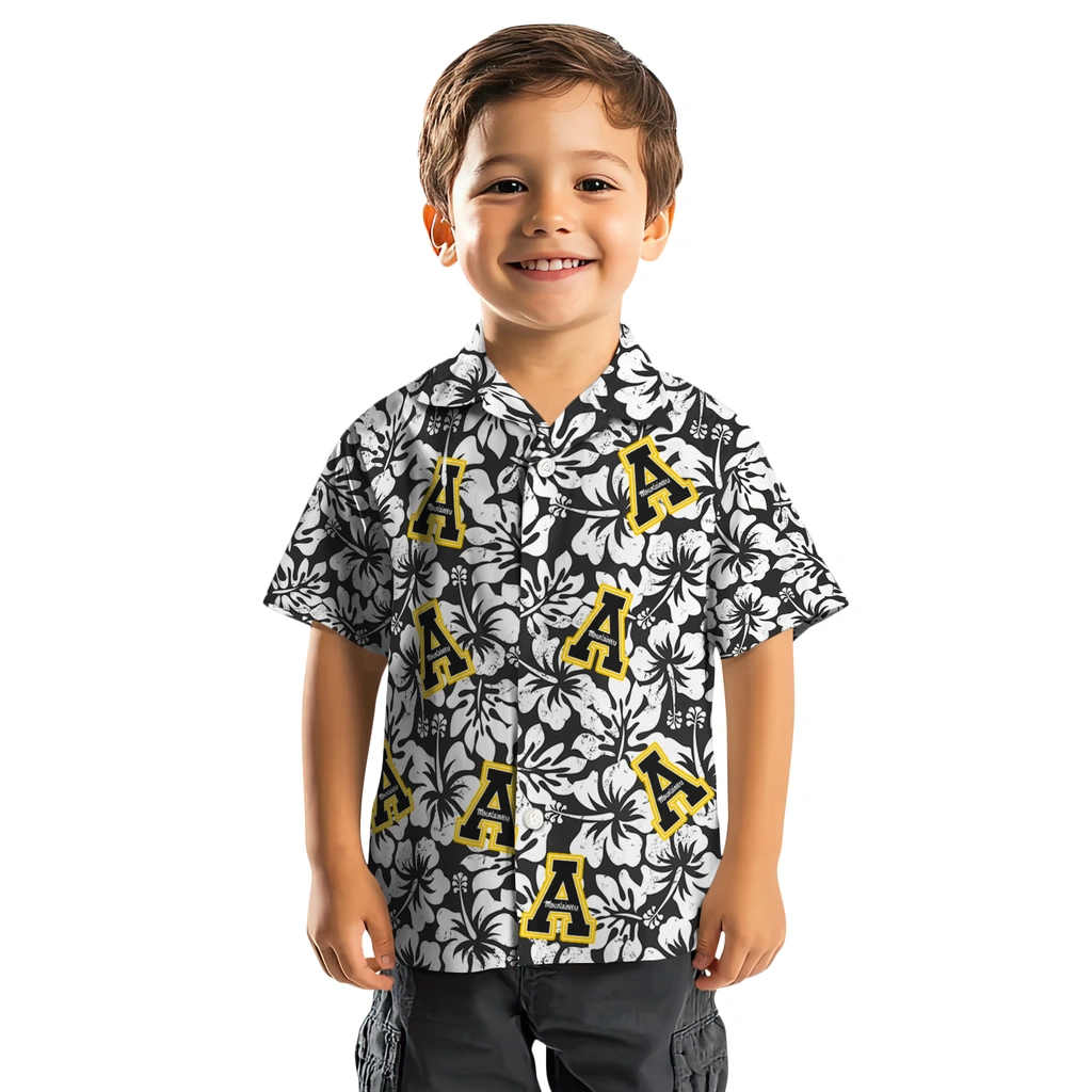 Appalachian State Mountaineers Hawaiian Shirt - Hibiscus Motif appalachian state mountaineers hibiscus motif black white hawaiian shirts top rated