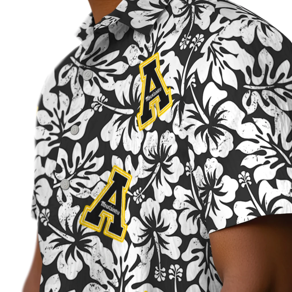 Appalachian State Mountaineers Hawaiian Shirt - Hibiscus Motif appalachian state mountaineers hibiscus motif black white hawaiian shirts trendy