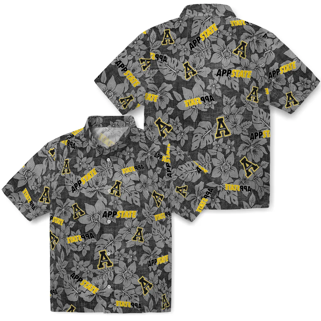Appalachian State Mountaineers Hawaiian Shirt - Hibiscus Oasis appalachian state mountaineers hibiscus oasis black hawaiian shirts high quality