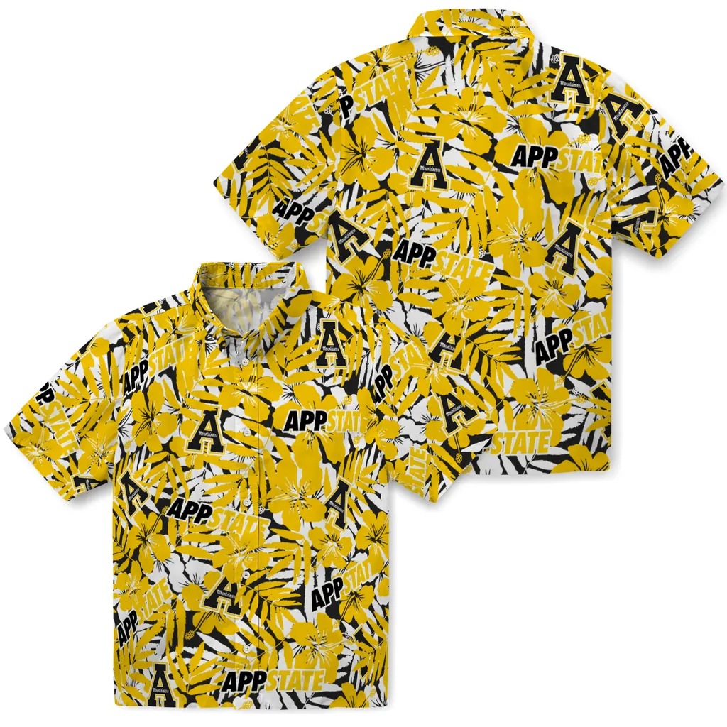Appalachian State Mountaineers Hawaiian Shirt - Hibiscus Overlay appalachian state mountaineers hibiscus overlay hawaiian shirts high quality