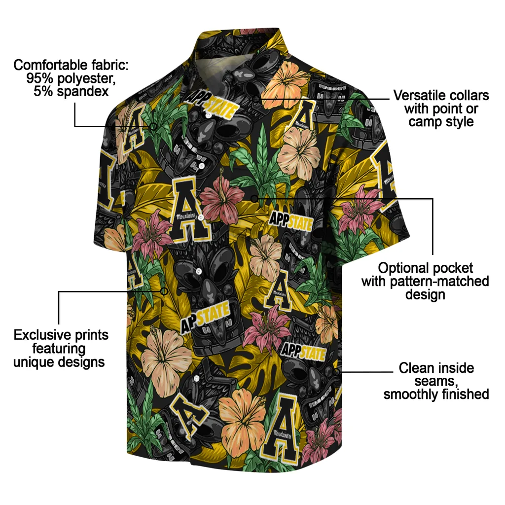 Appalachian State Mountaineers Hawaiian Shirt - Hibiscus Tiki Jungle appalachian state mountaineers tiki jungle black hawaiian shirts new arrival