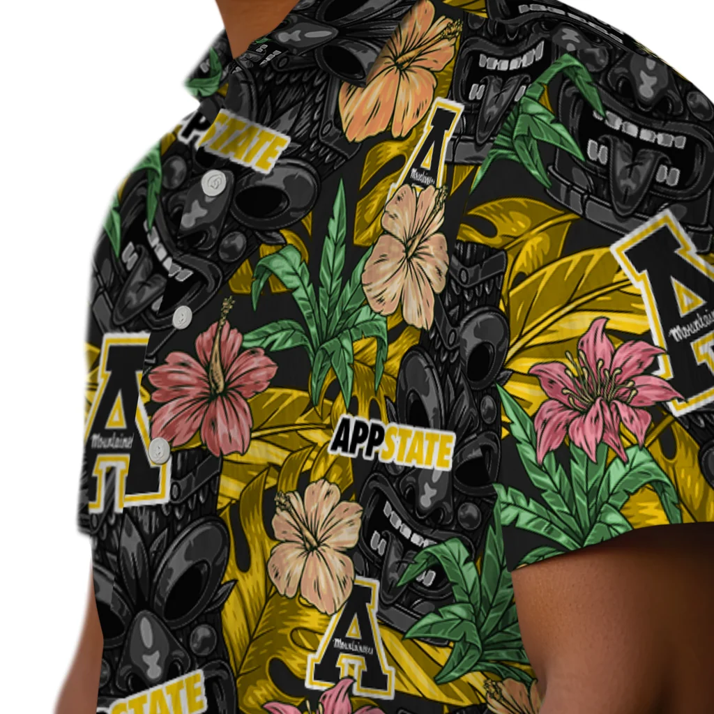 Appalachian State Mountaineers Hawaiian Shirt - Hibiscus Tiki Jungle appalachian state mountaineers tiki jungle black hawaiian shirts trendy