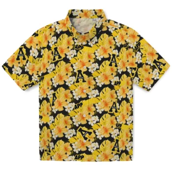 appalachian state mountaineers hibiscus tropics black yellow hawaiian shirts best selling
