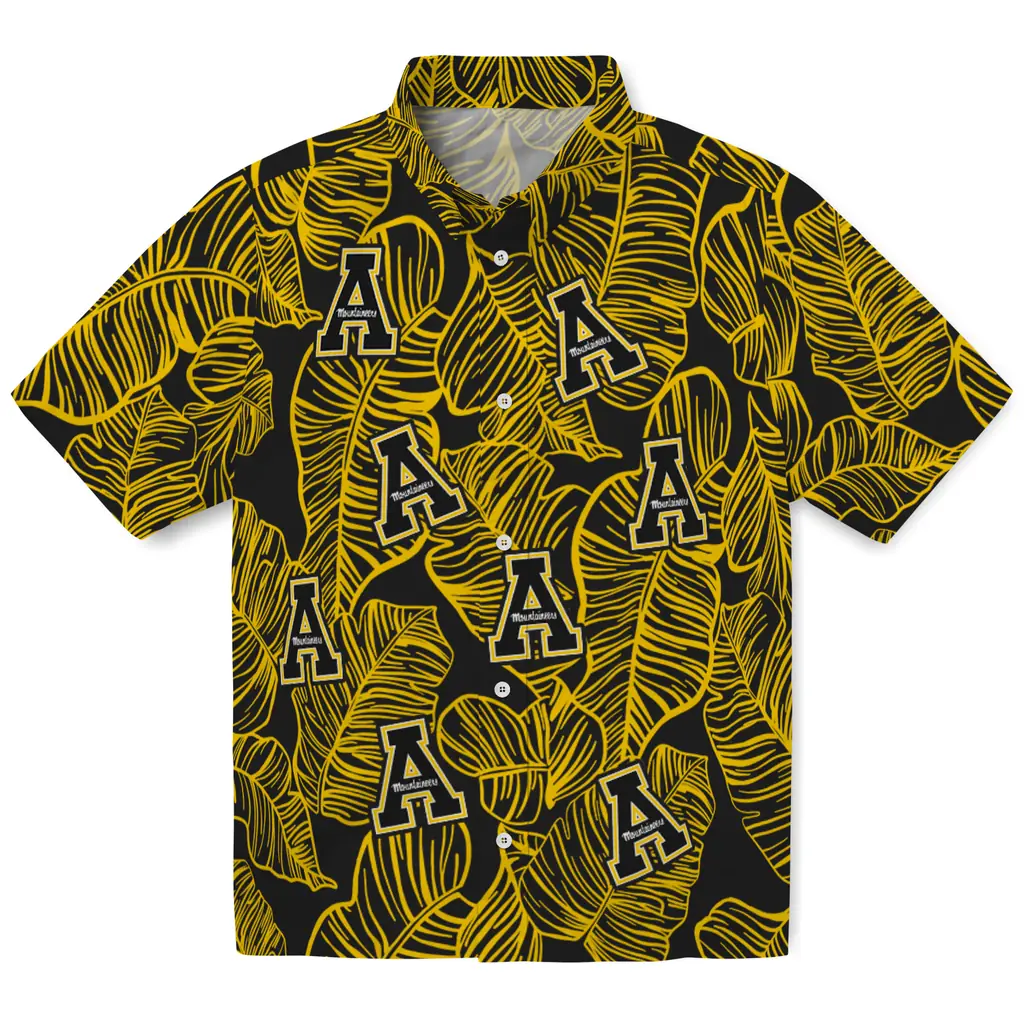 Appalachian State Mountaineers Hawaiian Shirt - Leaf Outline appalachian state mountaineers leaf outline black hawaiian shirts best selling