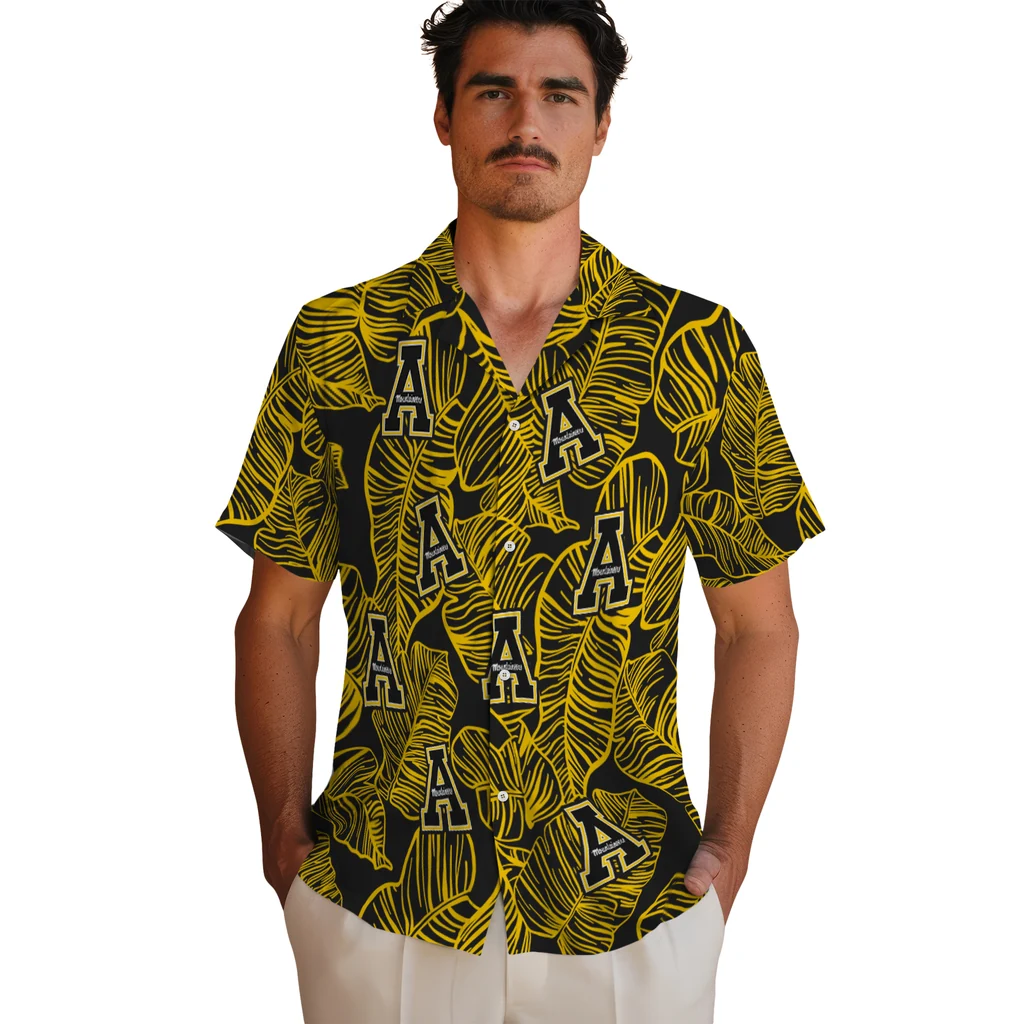 Appalachian State Mountaineers Hawaiian Shirt - Leaf Outline appalachian state mountaineers leaf outline black hawaiian shirts fashion forward