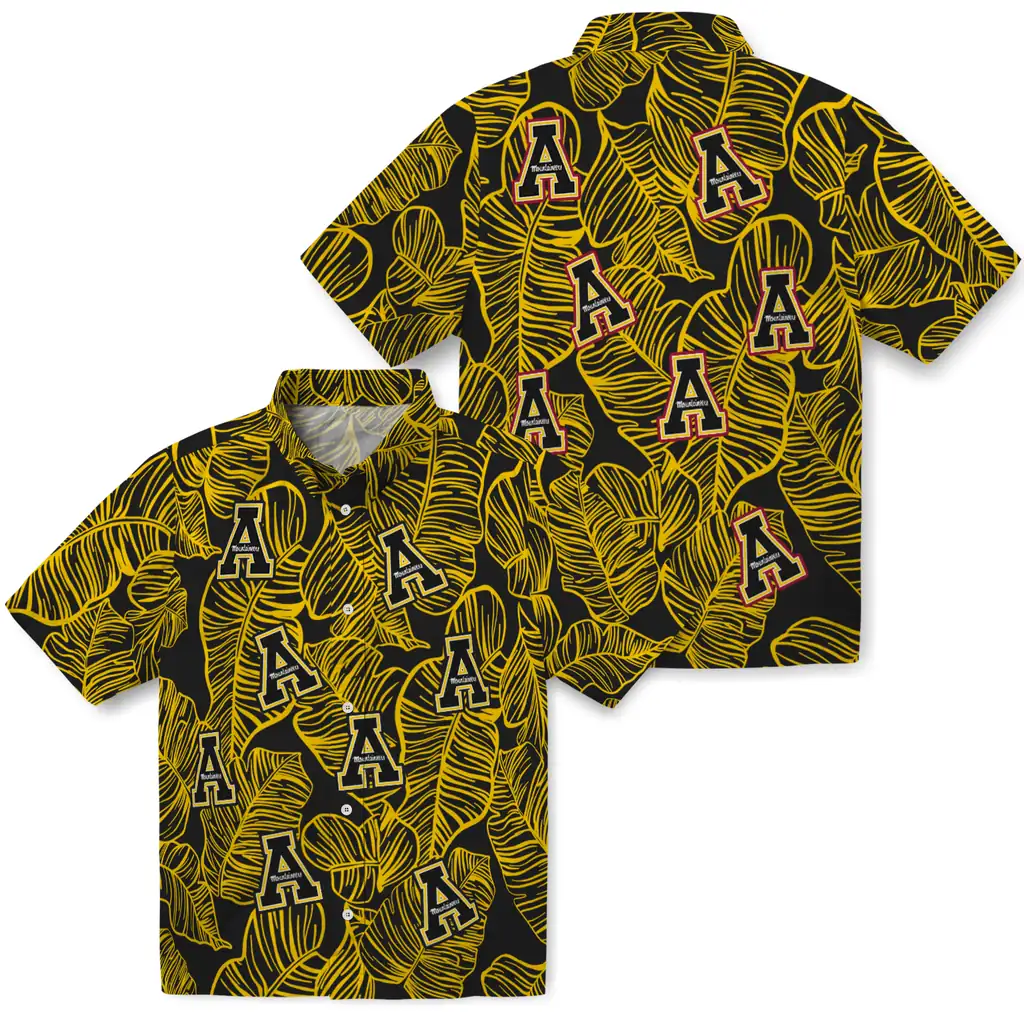 Appalachian State Mountaineers Hawaiian Shirt - Leaf Outline appalachian state mountaineers leaf outline black hawaiian shirts high quality