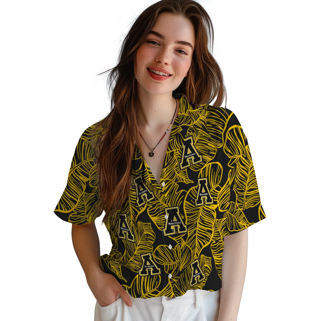 Appalachian State Mountaineers Hawaiian Shirt - Leaf Outline appalachian state mountaineers leaf outline black hawaiian shirts latest model