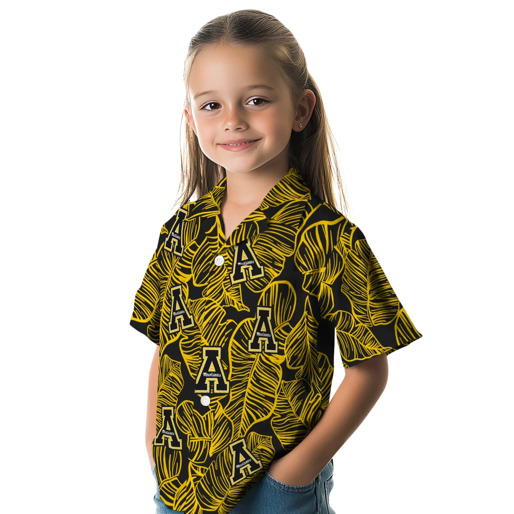 Appalachian State Mountaineers Hawaiian Shirt - Leaf Outline appalachian state mountaineers leaf outline black hawaiian shirts premium grade