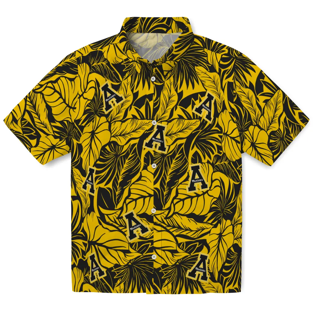 Appalachian State Mountaineers Hawaiian Shirt - Monstera Layer appalachian state mountaineers monstera layer black hawaiian shirts best selling