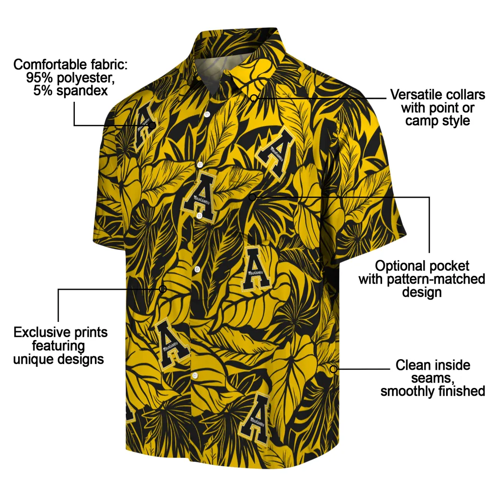 Appalachian State Mountaineers Hawaiian Shirt - Monstera Layer appalachian state mountaineers monstera layer black hawaiian shirts new arrival