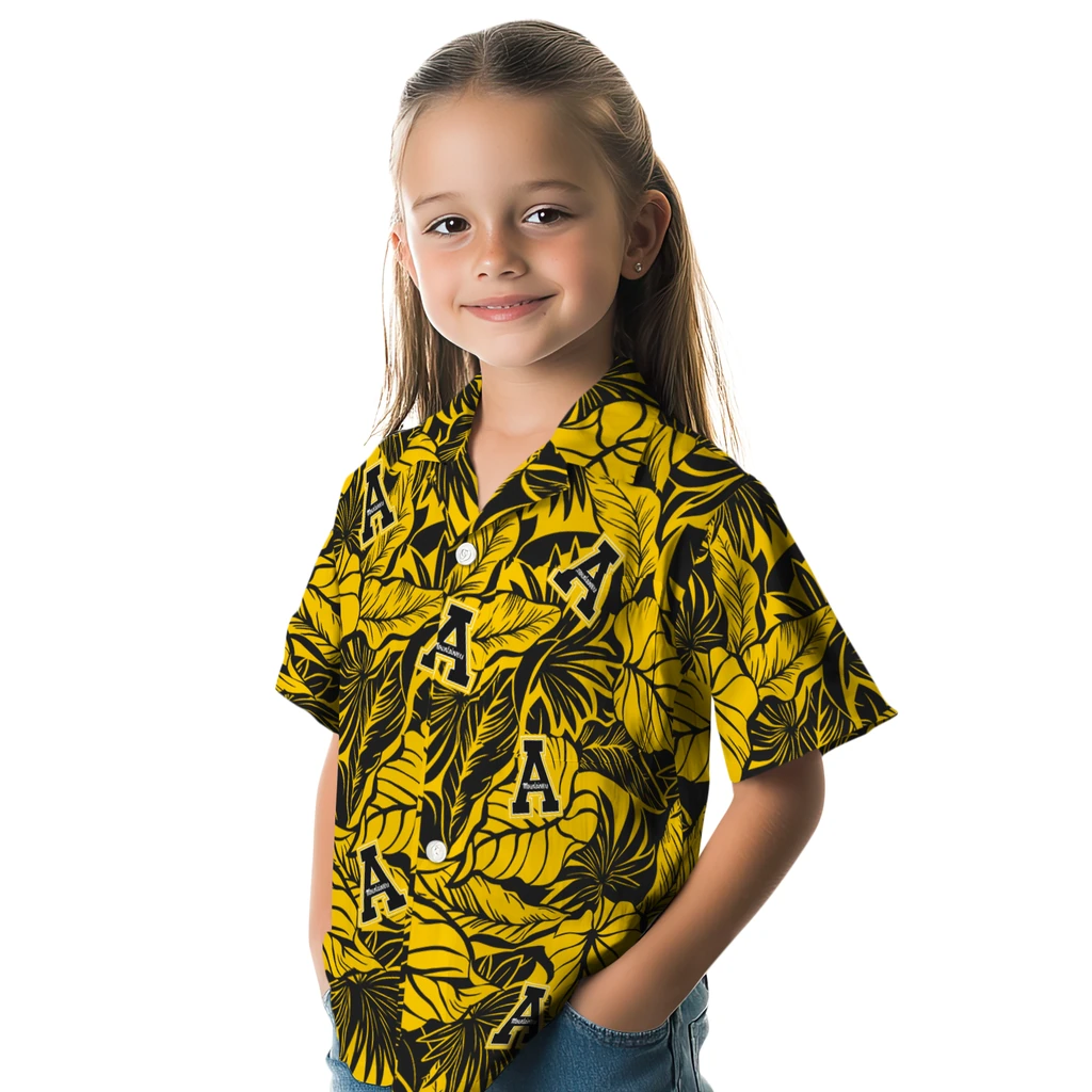 Appalachian State Mountaineers Hawaiian Shirt - Monstera Layer appalachian state mountaineers monstera layer black hawaiian shirts premium grade