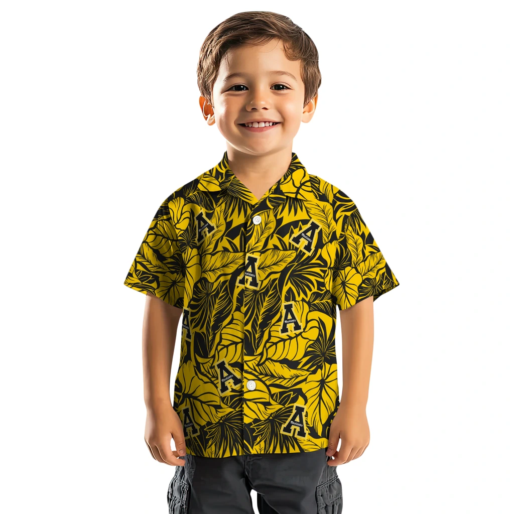 Appalachian State Mountaineers Hawaiian Shirt - Monstera Layer appalachian state mountaineers monstera layer black hawaiian shirts top rated