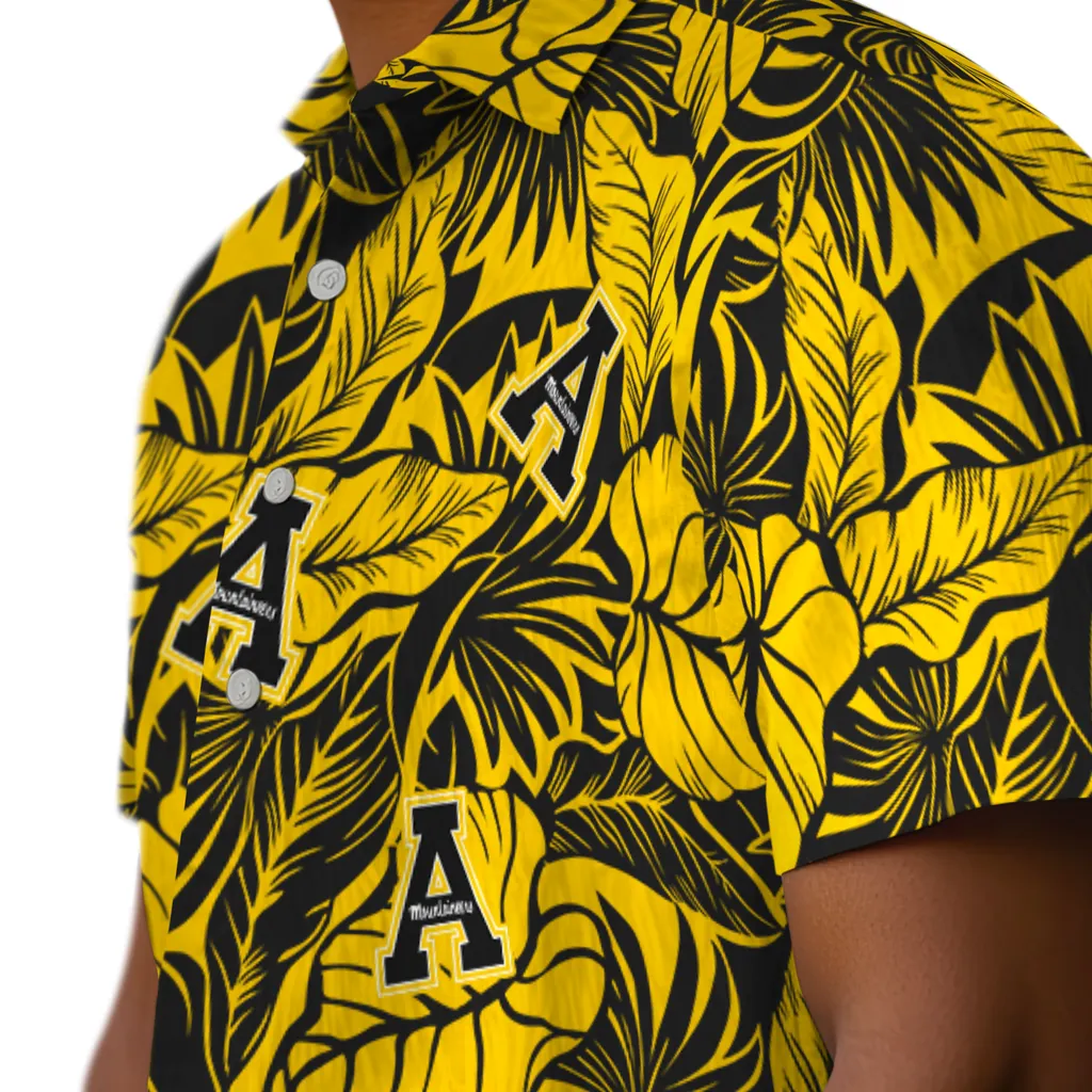 Appalachian State Mountaineers Hawaiian Shirt - Monstera Layer appalachian state mountaineers monstera layer black hawaiian shirts trendy