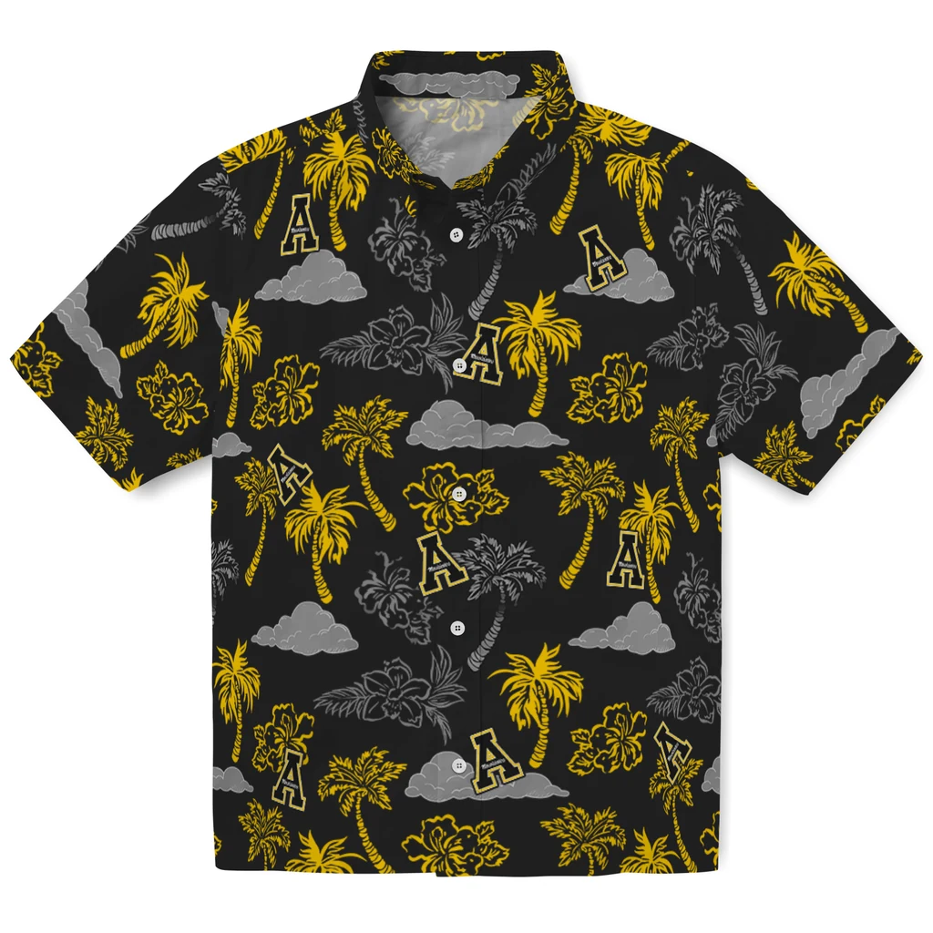 Appalachian State Mountaineers Hawaiian Shirt - Palm And Clouds appalachian state mountaineers palm and clouds black hawaiian shirts best selling